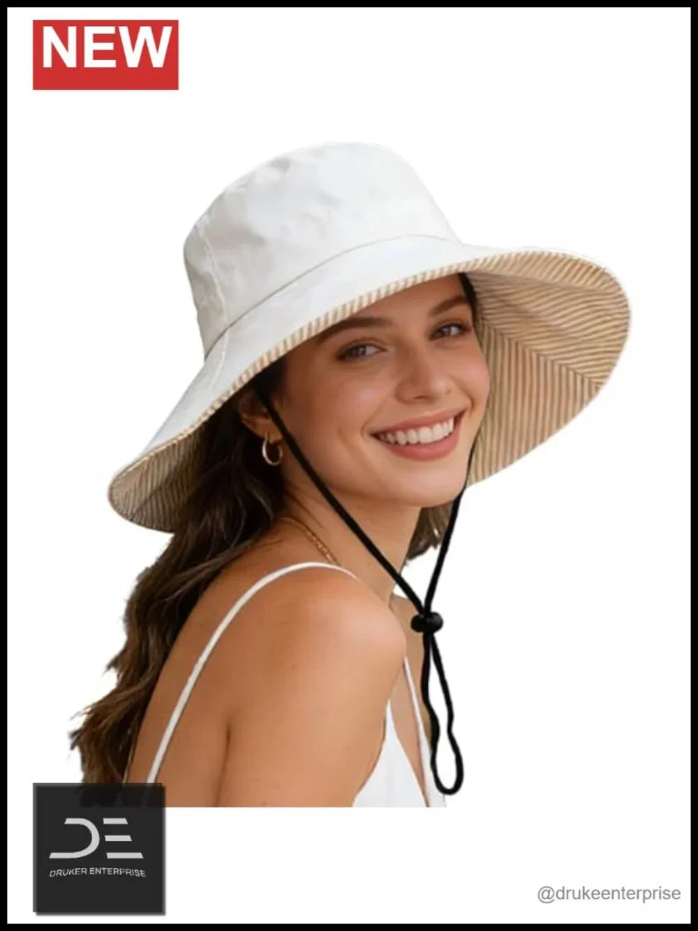 Wide Brim Foldable Beach Sun Hat UPF50+ with Chin Strap, Packable Travel